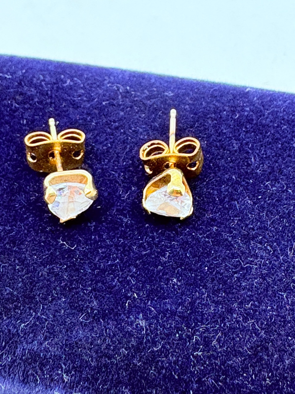 Vintage 10k Yellow Gold Triangle Cut CZ Stud Earrings Delicate Everyday